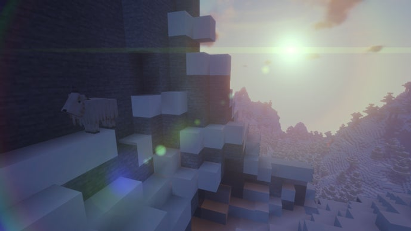 Uma cabra no lado de uma montanha em Minecraft.