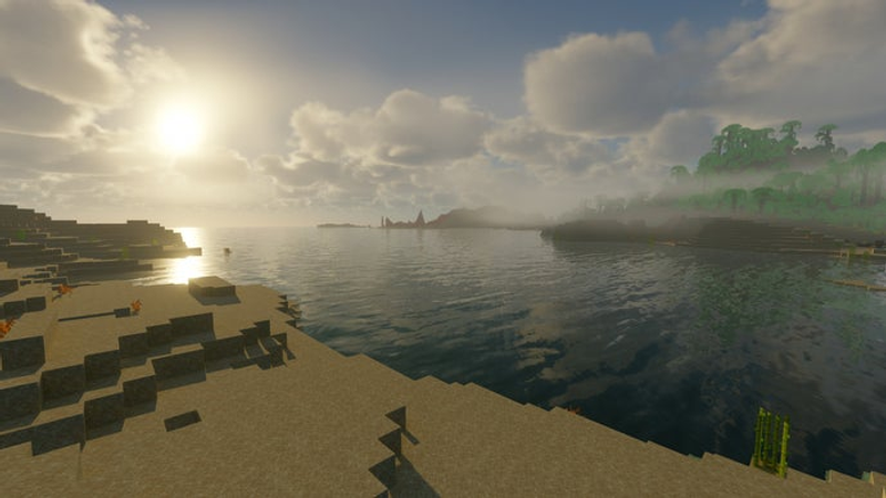 Uma praia no servidor Minecraft.