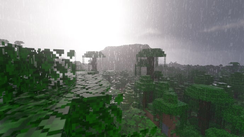 Folhas de árvores detalhadas no servidor Minecraft.