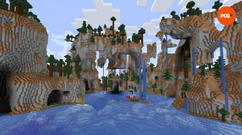 A beautiful broken, floating cove in one of the best Minecraft seeds.
