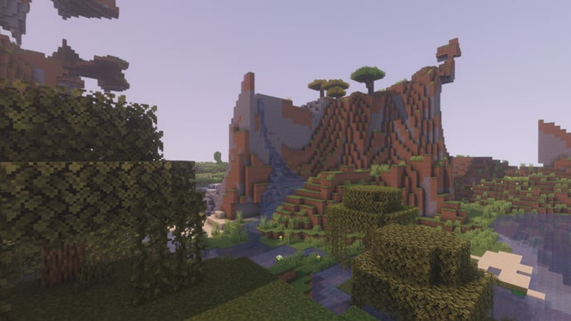 Um bioma de colinas extremas no servidor Minecraft.