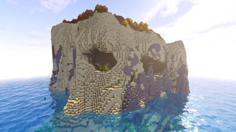 Uma ilha que se parece com um crânio em uma das melhores seeds do Minecraft.